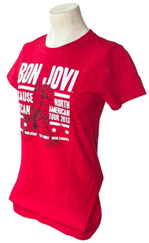 Bay Island Women's Bon Jovi Because We Can Tour 2013 Graphic Red Shirt Size L