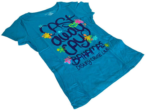 Disney Cruise Line Girls Castaway Cay Bahamas Graphic Blue Shirt Size Large
