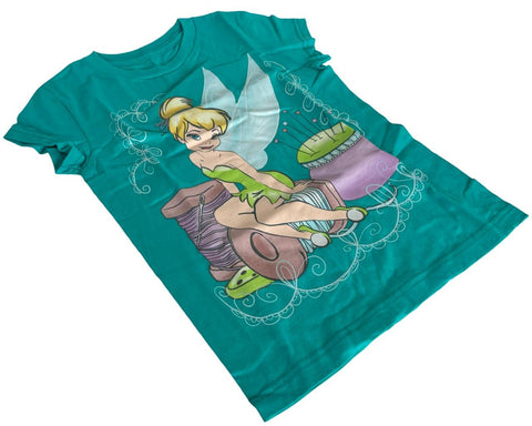 Disney Girls Tinker Bell Graphic Teal Short Sleeve Shirt Size Small