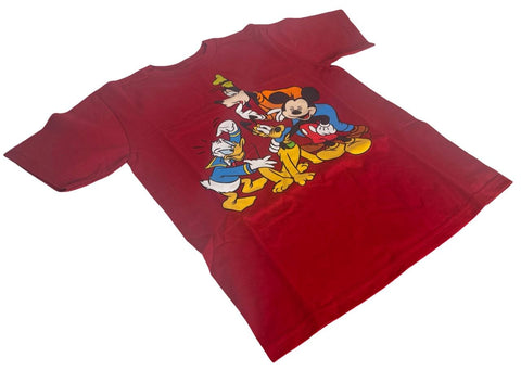 Disney Boys Mickey Mouse Donald Goofy & Pluto Red Short Sleeve Shirt Size Medium