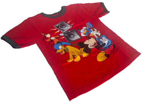 Disney Boys Mickey Mouse Donald Goofy & Pluto Rock & Roll Red Shirt Size Small