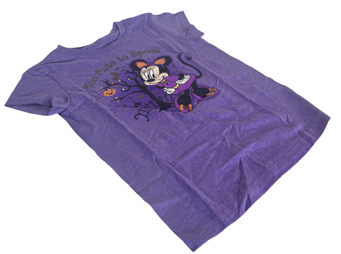 Disney Girls Minnie Mouse Too Cute To Spook Graphic Purple Shirt Size Medium
