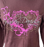 Next Level Women's Harley Davidson Heart Graphic Brown Long Sleeve Shirt Size L