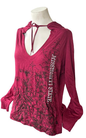 Emerson Street Clothing Women's Mississippi State Maroon T-Shirt Hoodie Size M
