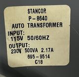 Stancor P-8640 Auto Transformer 500VA 115V Pri 230V Sec 50/60Hz 2.17A