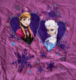 Disney Girls Frozen Anna & Elsa Hearts Graphic Purple Short Sleeve Shirt Size M