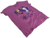 Disney Girls Frozen Anna & Elsa Hearts Graphic Purple Short Sleeve Shirt Size M