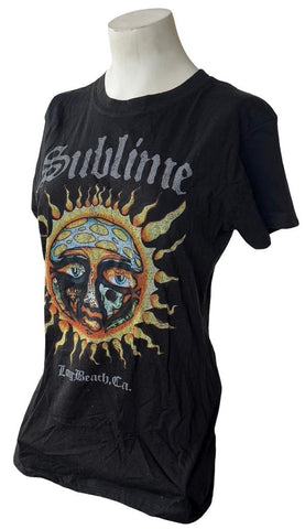 Tultex Women's Sublime Sun Long Beach CA Graphic Black Shirt Size Large