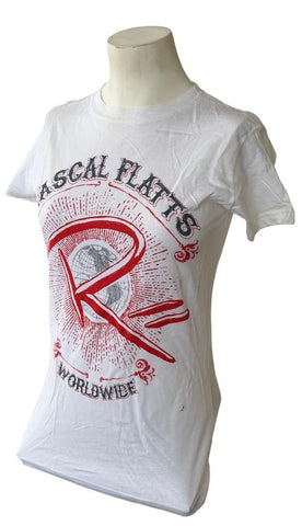 Tultex Women's Rascal Flatts Worldwide Graphic White Short Sleeve Shirt Size S