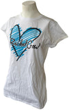 Gildan Women's Rachel Crow Heart Graphic White Short Sleeve Shirt Size Large