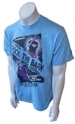 Anvil Men's 8th Rock The Barn Music Festival Blue Short Sleeve Shirt Size Large