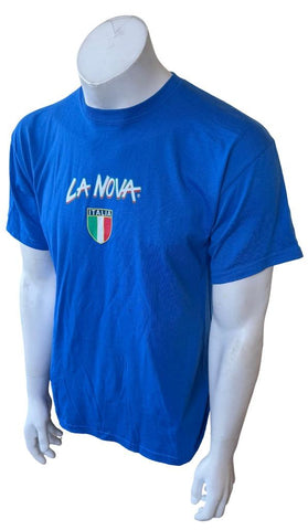 Gildan Men's La Nova Pizzeria Italia Graphic Blue Short Sleeve Shirt Size Medium