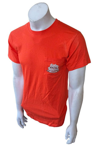 Hanes Men's Harley-Davidson Motorcycles Graphic Orange Pocket Shirt Size Small