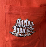Hanes Men's Harley-Davidson Motorcycles Graphic Orange Pocket Shirt Size Small