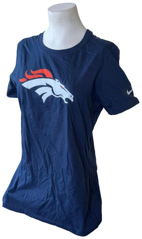 Nike Women's Denver Broncos Logo Navy Slim Fit Short Sleeve Shirt Size Large