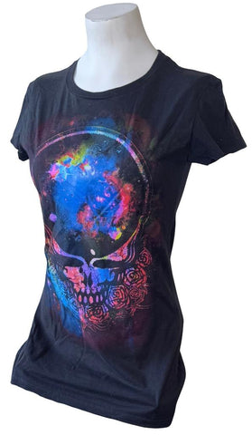 Alstyle Women's Grateful Dead Skull Graphic Black Short Sleeve Shirt Size Medium
