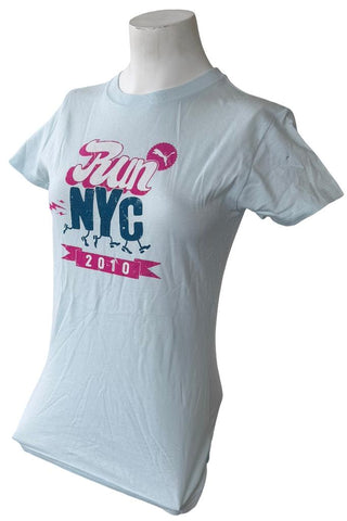 Anvil Women's Puma Run NYC 2010 Graphic Blue Short Sleeve Shirt Size Medium