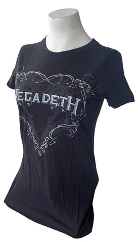 Next Level Women's Megadeth Barbed Wire Heart Graphic Black Shirt Size Medium