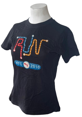 Anvil Women's Puma Run NYC 2010 Graphic Black Short Sleeve Shirt Size Medium