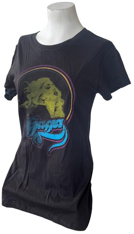 Alstyle Women's Lady Gaga Graphic Black Short Sleeve Shirt Size Large