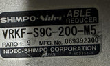 Panasonic MSMA022A1E AC Servo Motor w/ Shimpo-Nidec VRKF-S9C-200-M5 Able Reducer
