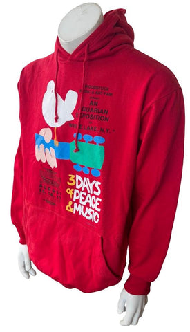 Jon Lauren Men's Woodstock Music & Art Fair White Lake NY Red Hoodie Size Large