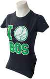 Anvil Women's I Love Boston Baseball Graphic Black Short Sleeve Shirt Size Small