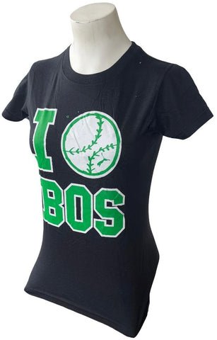 Anvil Women's I Love Boston Baseball Graphic Black Short Sleeve Shirt Size Small
