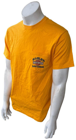 Hanes Men's Harley-Davidson Motorcycles Graphic Yellow Pocket Shirt Size Medium
