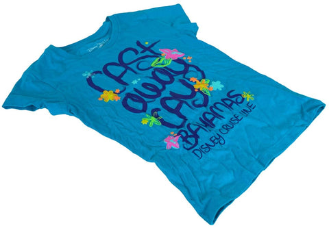 Disney Cruise Line Girls Castaway Cay Bahamas Graphic Blue Shirt Size Medium