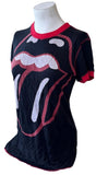 The Rolling Stones Women's Tongue & Lips Graphic Black Short Sleeve Shirt Size L