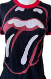 The Rolling Stones Women's Tongue & Lips Graphic Black Short Sleeve Shirt Size L
