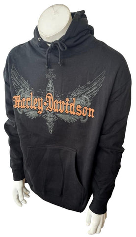 Independent Men's Harley-Davidson Winged Cross Graphic Black Hoodie Size Large