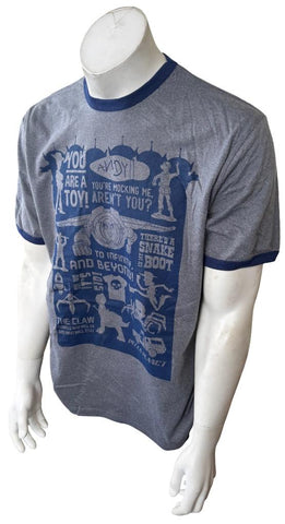 Disney Men's Toy Story Movie Quotes Graphic Gray Short Sleeve Shirt Size Large