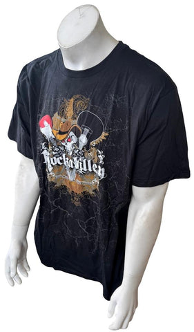 Anvil Men's Rockabilley Brand Clothing Skull With Guitars Black Shirt Size Large