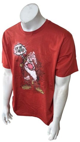Disney Men's Snow White Grumpy Give Me A Break Red Short Sleeve Shirt Size Large