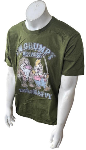 Disney Men's I'm Grumpy Because You're Happy Green Short Sleeve Shirt Size Large