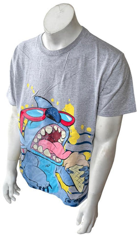 Disney Men's Stitch With Ice Cream Graphic Gray Short Sleeve Shirt Size Large