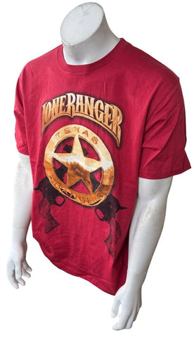 Disney Men's Lone Ranger Texas Rangers Graphic Red Short Sleeve Shirt Size Large