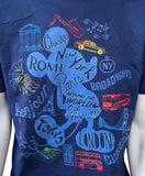Disney Men's Mickey Mouse Around The World Graphic Blue Shirt Size Medium