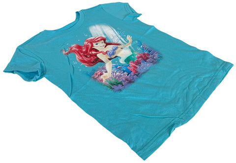 Disney Girls The Little Mermaid Ariel Graphic Blue Short Sleeve Shirt Size M