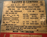 Square D 750SV43F Dry Type Transformer Single Phase .75KVA 120x240V-12/24V 60Hz