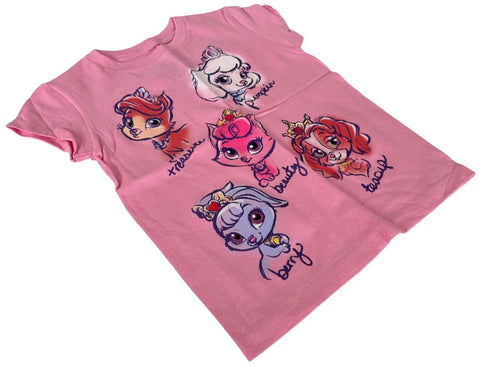 Disney Girls Princess Palace Pets Graphic Pink Short Sleeve Shirt Size Small