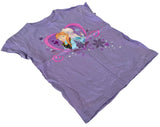 Disney Girls Frozen Anna & Elsa Heart Graphic Purple Short Sleeve Shirt Size M