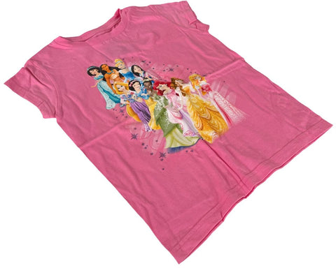 Disney Girls Princesses Graphic Pink Short Sleeve Shirt Size Medium