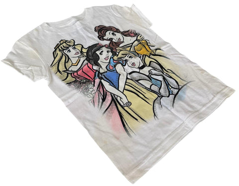 Disney Girls Princesses Graphic White Short Sleeve Shirt Size Small