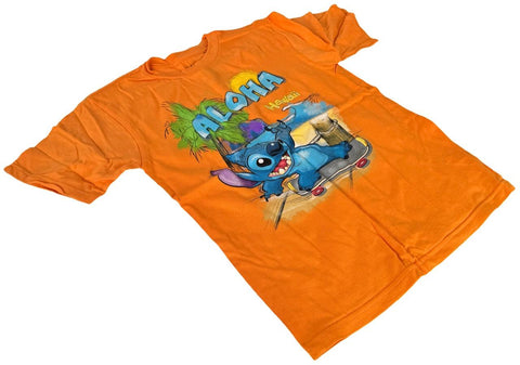 Disney Boys Lilo & Stitch Aloha Hawaii Orange Short Sleeve Shirt Size Medium