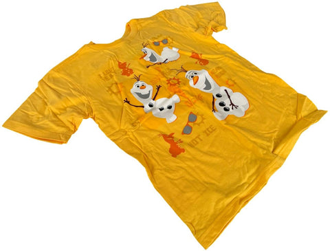 Disney Boys Frozen Olaf I Love Heat Yellow Short Sleeve Shirt Size Medium