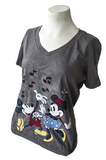 Disney Women's Mickey & Minnie Mouse Dancing Graphic Gray V-Neck Shirt Size L