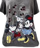 Disney Women's Mickey & Minnie Mouse Dancing Graphic Gray V-Neck Shirt Size L